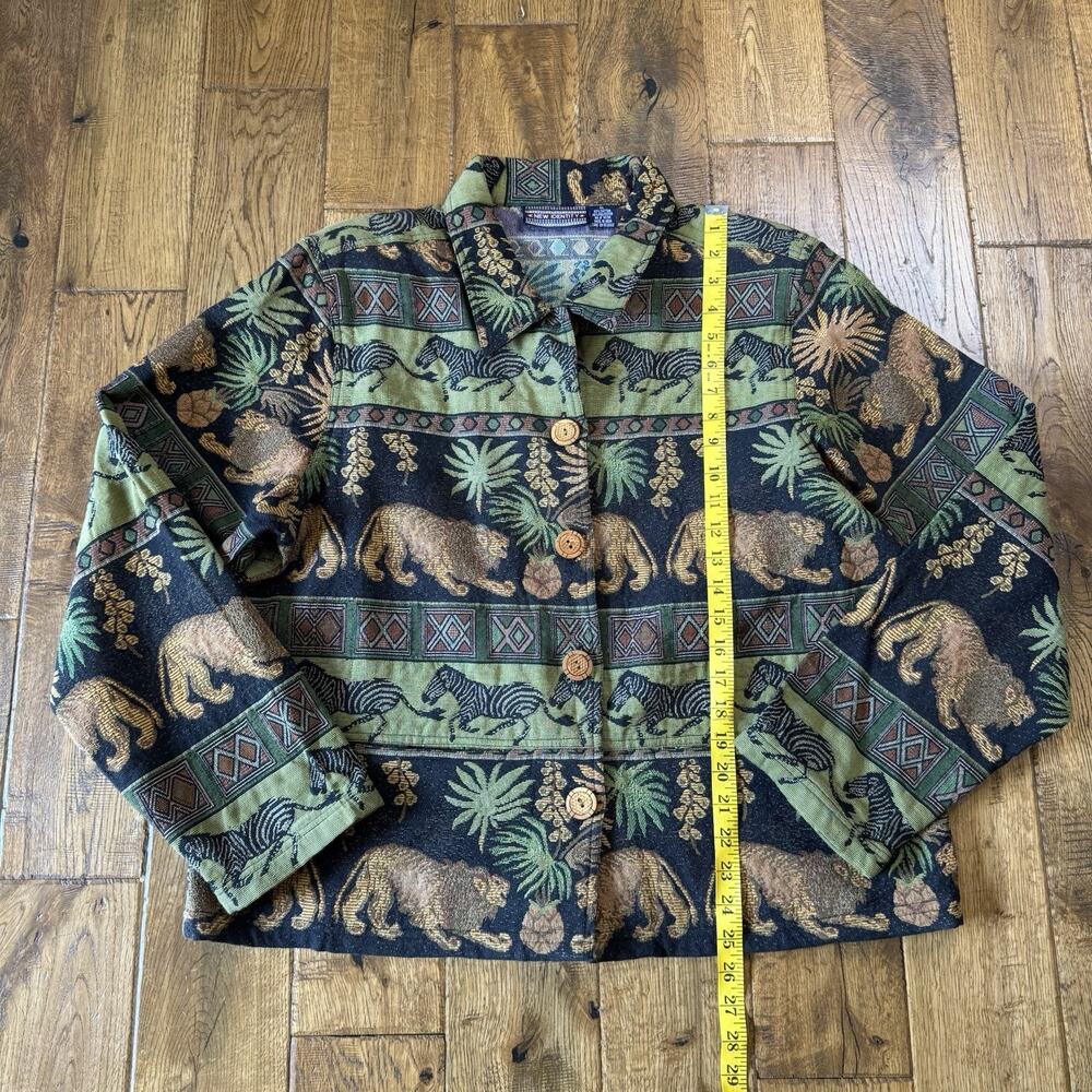 Vtg New Identity Africa Animal Tapestry Blazer Jacket Womens Sz XL Button Down - Picture 3 of 5